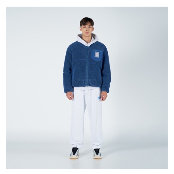 ADLV Collarless Fleece Jacket Indigo - Picture 1 of 3